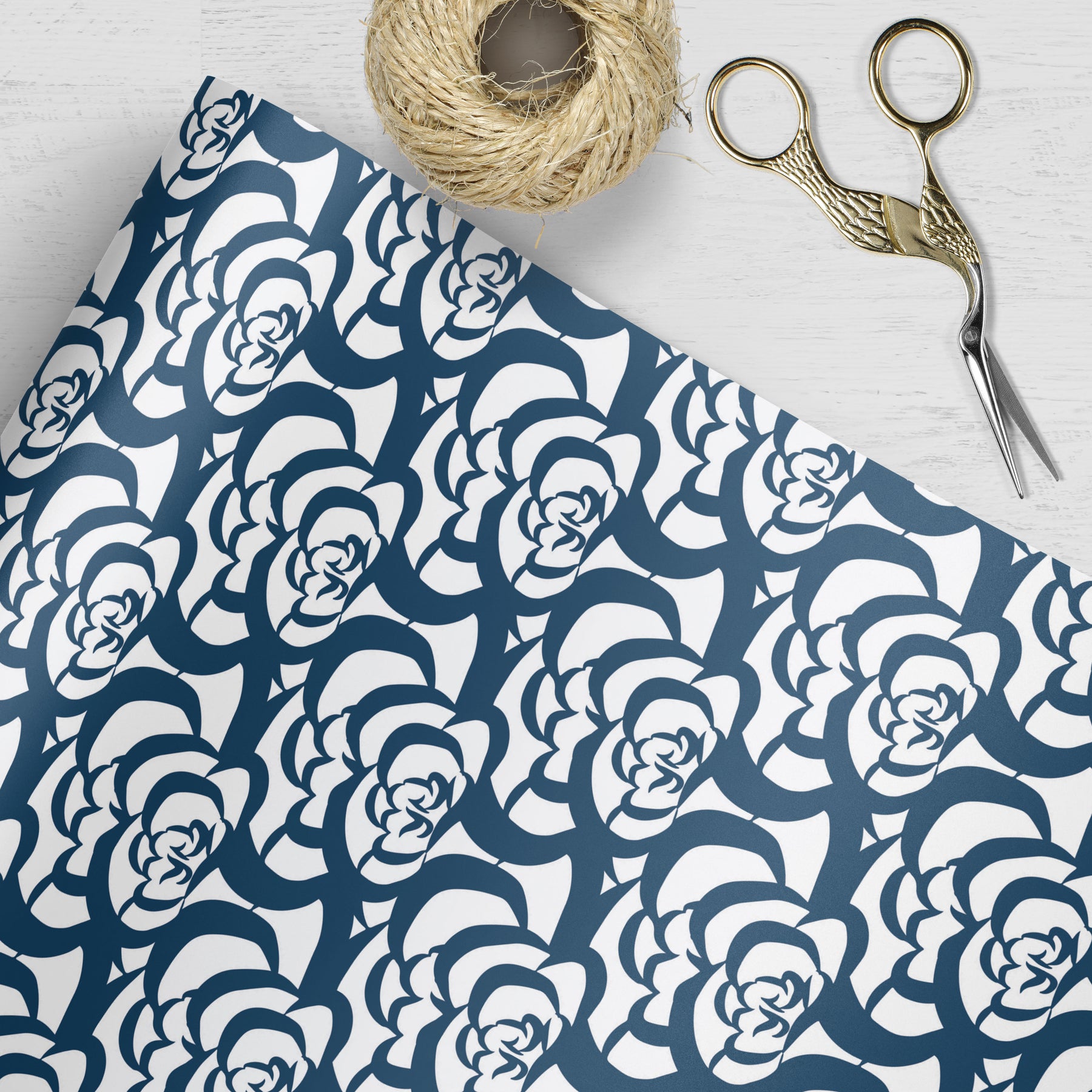 Navy Blue Floral Clouds Wrapping Paper